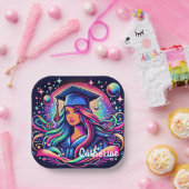 Afstuderen Meisje in Neon Kleuren Custom Papieren Bordje (Feest)