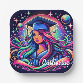 Afstuderen Meisje in Neon Kleuren Custom Papieren Bordje