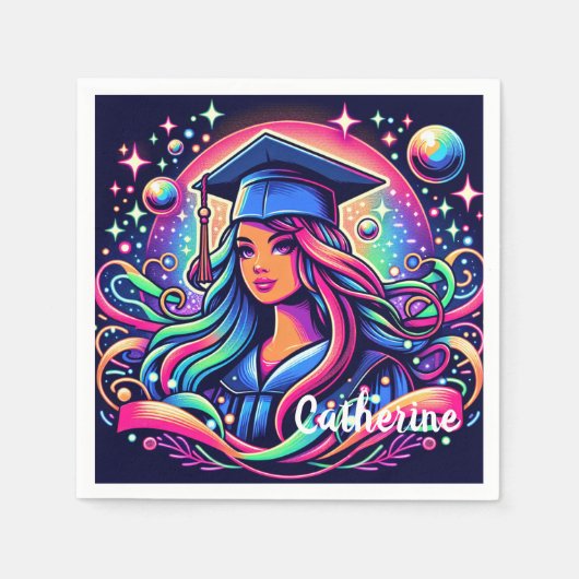 Afstuderen Meisje in Neon Kleuren Custom Servet (Voorkant)