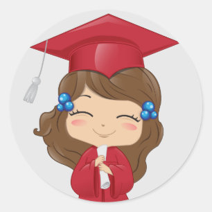 Afstuderen meisje in rood ronde sticker