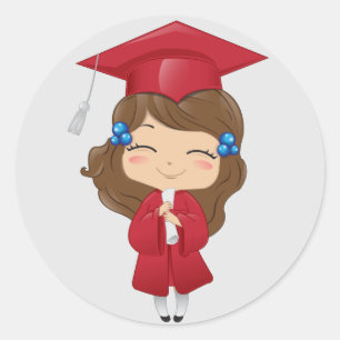 Afstuderen meisje in rood ronde sticker
