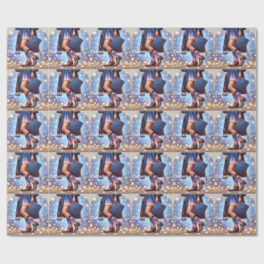 Afstuderen meisje met cowboylaarzen op maat cadeaupapier (Vlak)