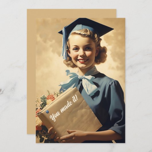 afstuderen meisje met handboek aankondiging (Voorkant / Achterkant)