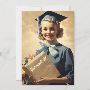 afstuderen meisje met handboek aankondiging