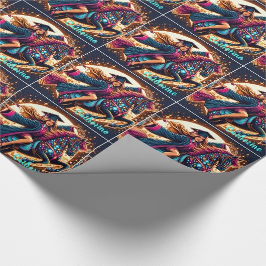 Afstuderen Meisje Op Fancy Paard Custom Cadeaupapier (Hoek)
