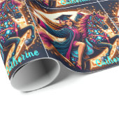 Afstuderen Meisje Op Fancy Paard Custom Cadeaupapier (Rol Hoek)