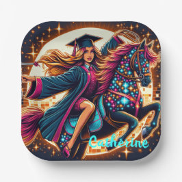 Afstuderen Meisje Op Fancy Paard Custom Papieren Bordje