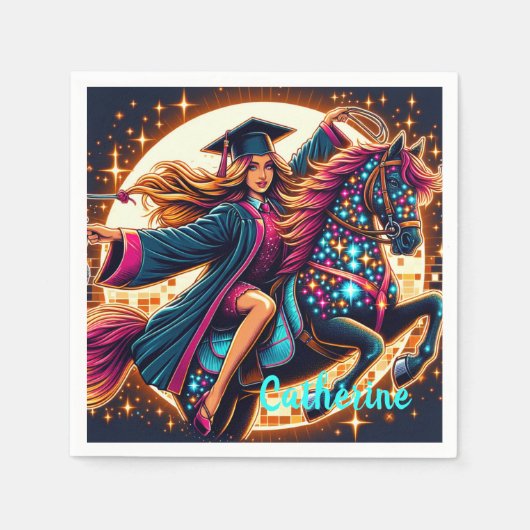 Afstuderen Meisje Op Fancy Paard Custom Servet (Voorkant)