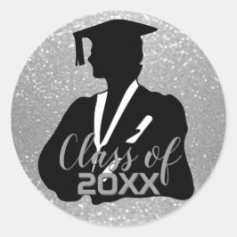 Afstuderen Meisje Student - Klasse van 20XX - Zilv Ronde Sticker