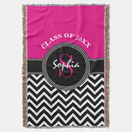 Afstuderen meisje, warm roze en zwart jaar deken (Voorkant Verticaal)