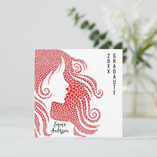 Afstuderen Meisjessilhouet in Rode Harten Kaart (Staand voorkant)