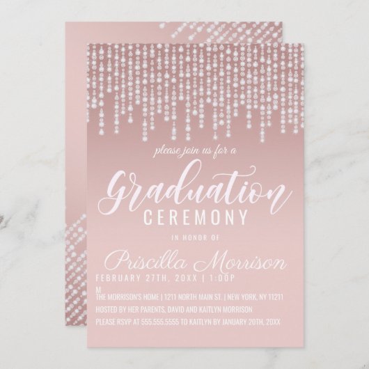 Afstuderen met Blush Pink Hanging Diamond Lights Kaart (Voorkant / Achterkant)