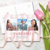 Afstuderen met datumfoto modern roos gouden script uitnodiging briefkaart