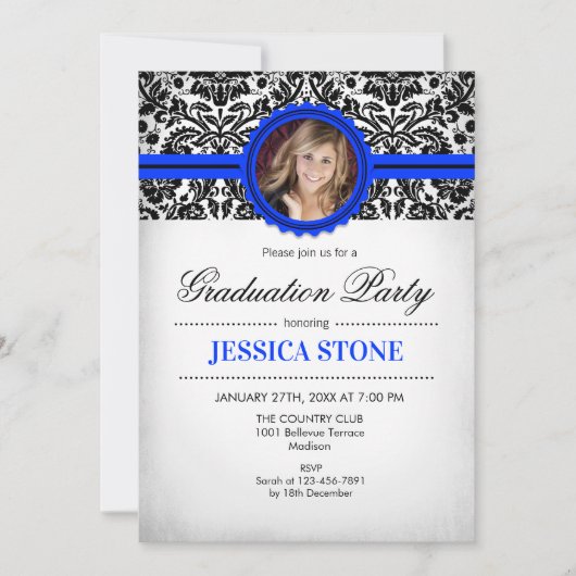 Afstuderen met foto - Royal Blue Black White Kaart (Voorkant)