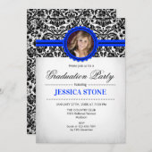 Afstuderen met foto - Royal Blue Black White Kaart (Voorkant / Achterkant)