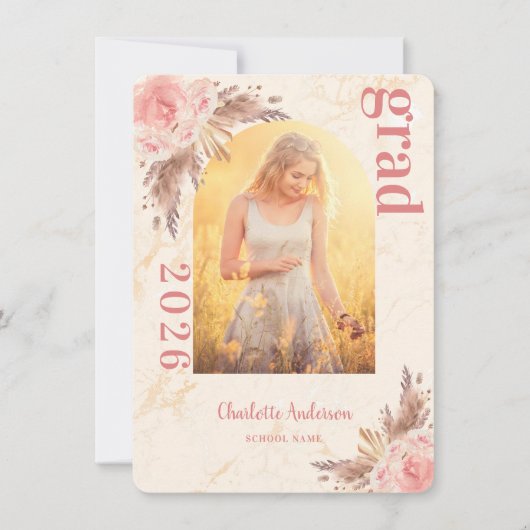 Afstuderen met foto's met pampas-gras bedankkaart (Voorkant)