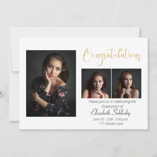 Afstuderen met geavanceerde zwarte en goudfoto's kaart (Voorkant)