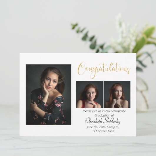 Afstuderen met geavanceerde zwarte en goudfoto's kaart (Staand voorkant)