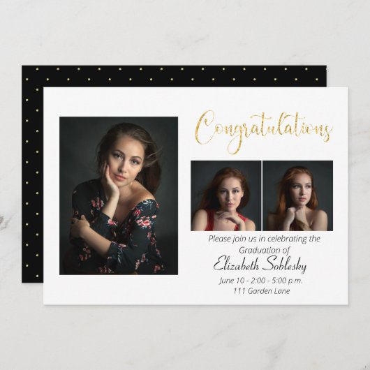 Afstuderen met geavanceerde zwarte en goudfoto's kaart (Voorkant / Achterkant)