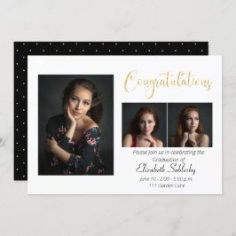 Afstuderen met geavanceerde zwarte en goudfoto's kaart