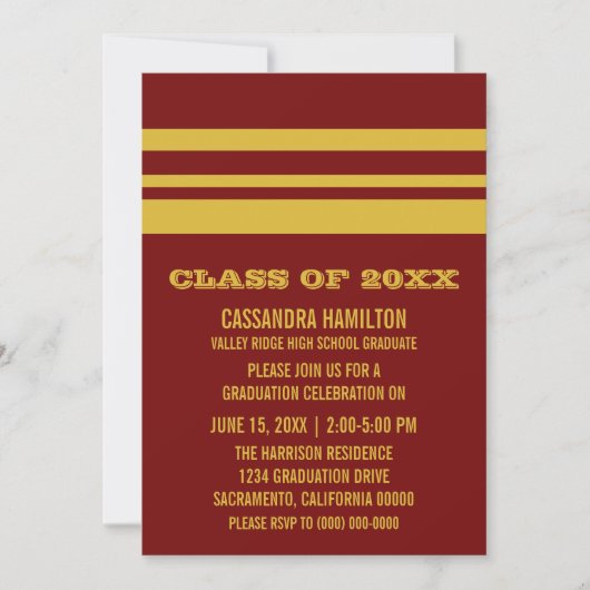 Afstuderen met geel/maroon-band uitgenodigd kaart (Voorkant)