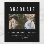 Afstuderen met meerdere foto's zwart-wit wijn etiket (Enkel label)