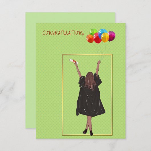 Afstuderen met Meisje Holding Ballonnen Bedankkaart (Voorkant / Achterkant)