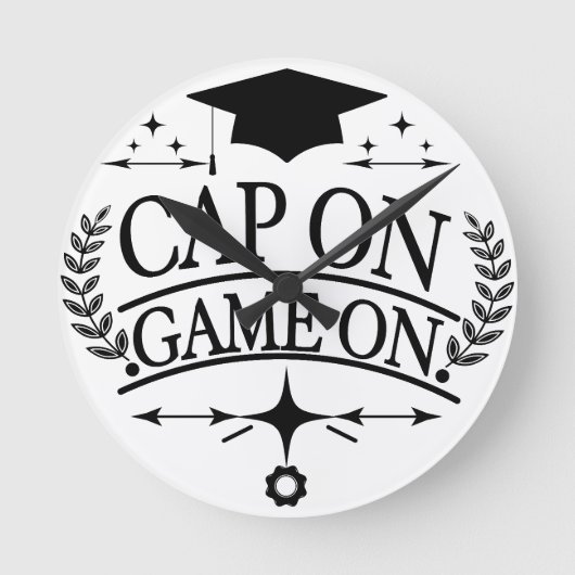 Afstuderen met pet op, game on ronde klok (Voorkant)