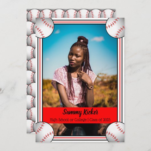 Afstuderen met rode en zwarte honkbal aankondiging (Voorkant / Achterkant)