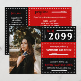 Afstuderen met rode en zwarte streepjes en pennen kaart