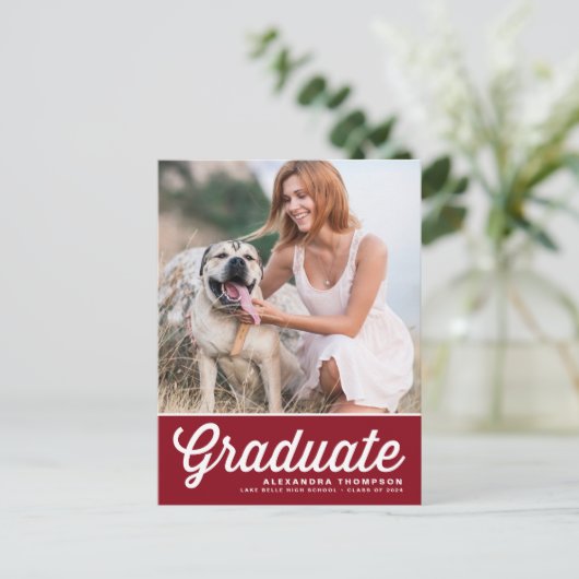 Afstuderen met rode, oude, back-upscript briefkaart (Staand voorkant)