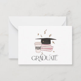 Afstuderen met Roze Boeken, Koffie & Gouden Confet Notitiekaartje