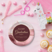 Afstuderen met roze bruine goudmarmer Agate Papieren Bordje (Feest)