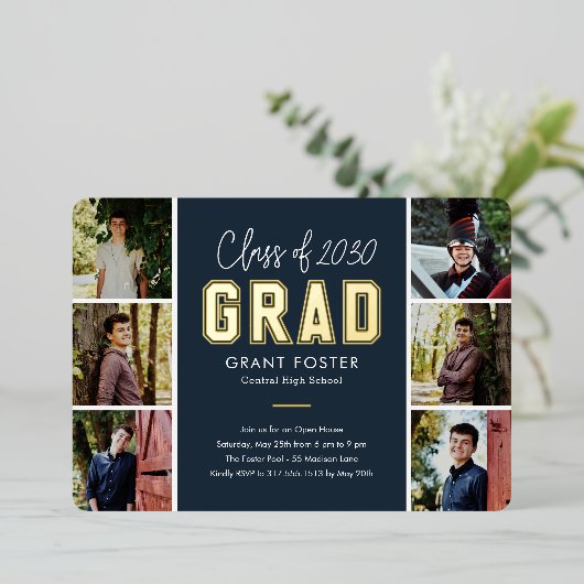 Afstuderen met Varsity Pride Folie EDITABLE KLOR F Folie Uitnodiging (Staand Voorkant)