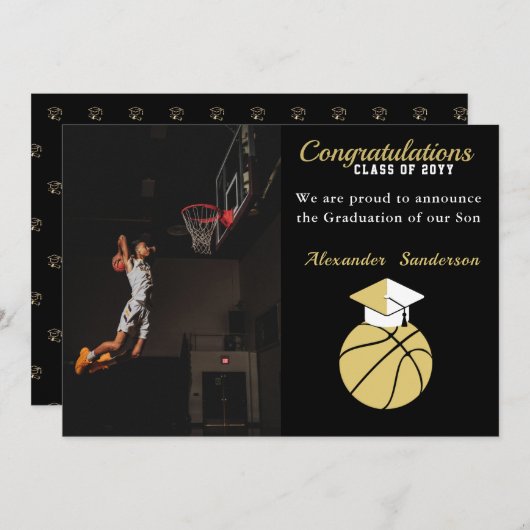 Afstuderen met zwarte en goudhonkbal aankondiging (Voorkant / Achterkant)