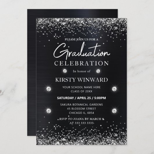 Afstuderen met zwarte en zilvermetalen kaart (Voorkant / Achterkant)