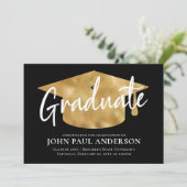 Afstuderen Metallic Gold Afstudeerder Pet Black Af Aankondiging (Staand voorkant)