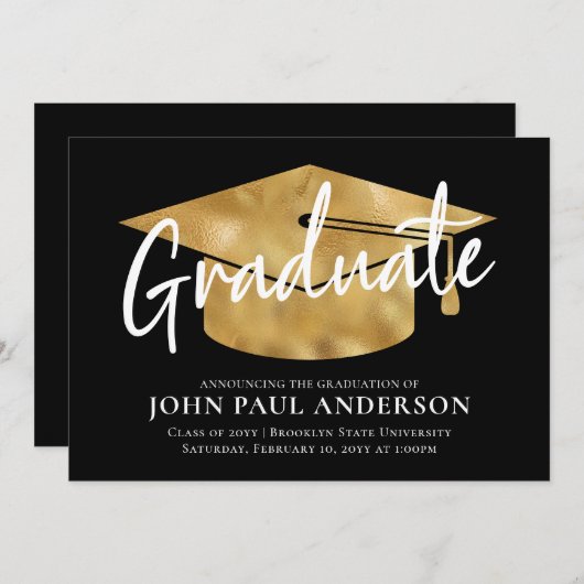 Afstuderen Metallic Gold Afstudeerder Pet Black Af Aankondiging (Voorkant / Achterkant)