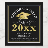 Afstuderen Metallic Gold Pet, zwart jaar Wijn Etiket (Enkel label)