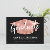 Afstuderen Metallic Roos Gold Pet Black Afstuderen Aankondiging (Staand voorkant)