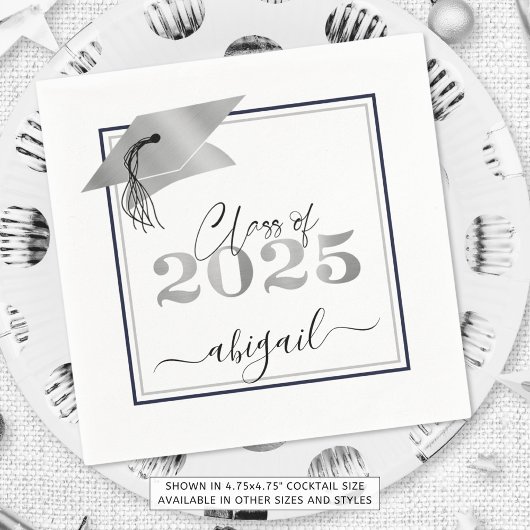 Afstuderen Metallic Silver Script Class of 2025 Servet