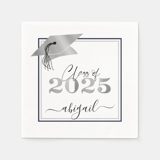 Afstuderen Metallic Silver Script Class of 2025 Servet (Voorkant)