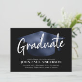 Afstuderen metallisch blauw Pet Afstuderen Aankondiging (Staand voorkant)