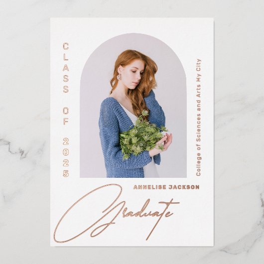 Afstuderen minimaal elegant foto-afstuderen folie uitnodiging (Voorkant)