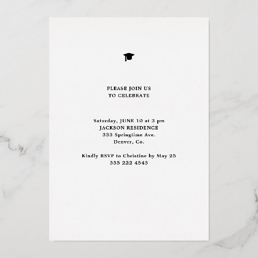 Afstuderen minimaal elegant foto-afstuderen folie uitnodiging (Achterkant)
