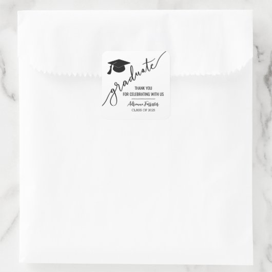 Afstuderen minimaal script | Afstudeerder Pet Dank Vierkante Sticker (Tas)