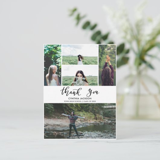 Afstuderen Minimale foto Dank u Casual script Briefkaart (Staand voorkant)