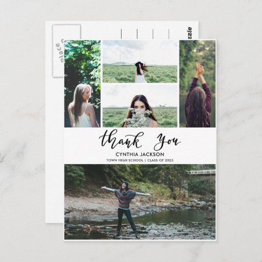 Afstuderen Minimale foto Dank u Casual script Briefkaart (Voorkant / Achterkant)