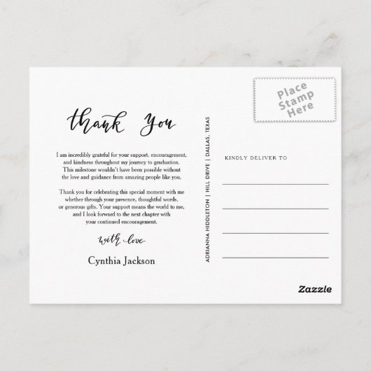 Afstuderen Minimale foto Dank u Casual script Briefkaart (Achterkant)