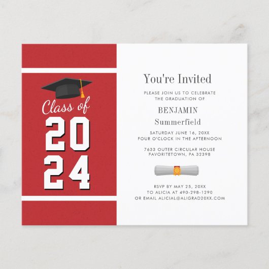 Afstuderen Minimale uitnodiging voor rode witte pa (Voorkant)